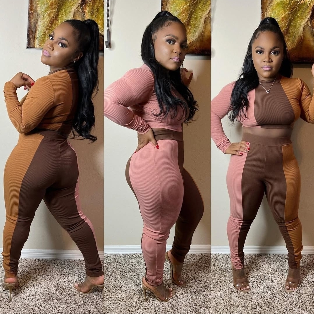 Two-Tone Ribbed Long Sleeve Set